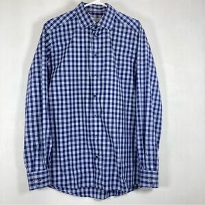 ETON Contemporary Dress Shirt 42/16.5 Large Gingham Check Plaid  Blue Cotton
